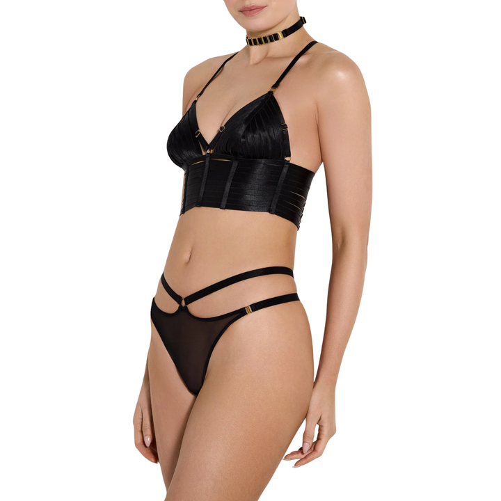 BORDELLE - COLLARINO FINO CON CURSORI IN 24K NERO