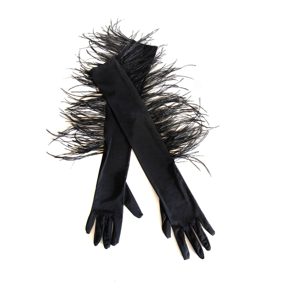 MONDIN - LONG GLOVES WITH OSTRICH FRINGES