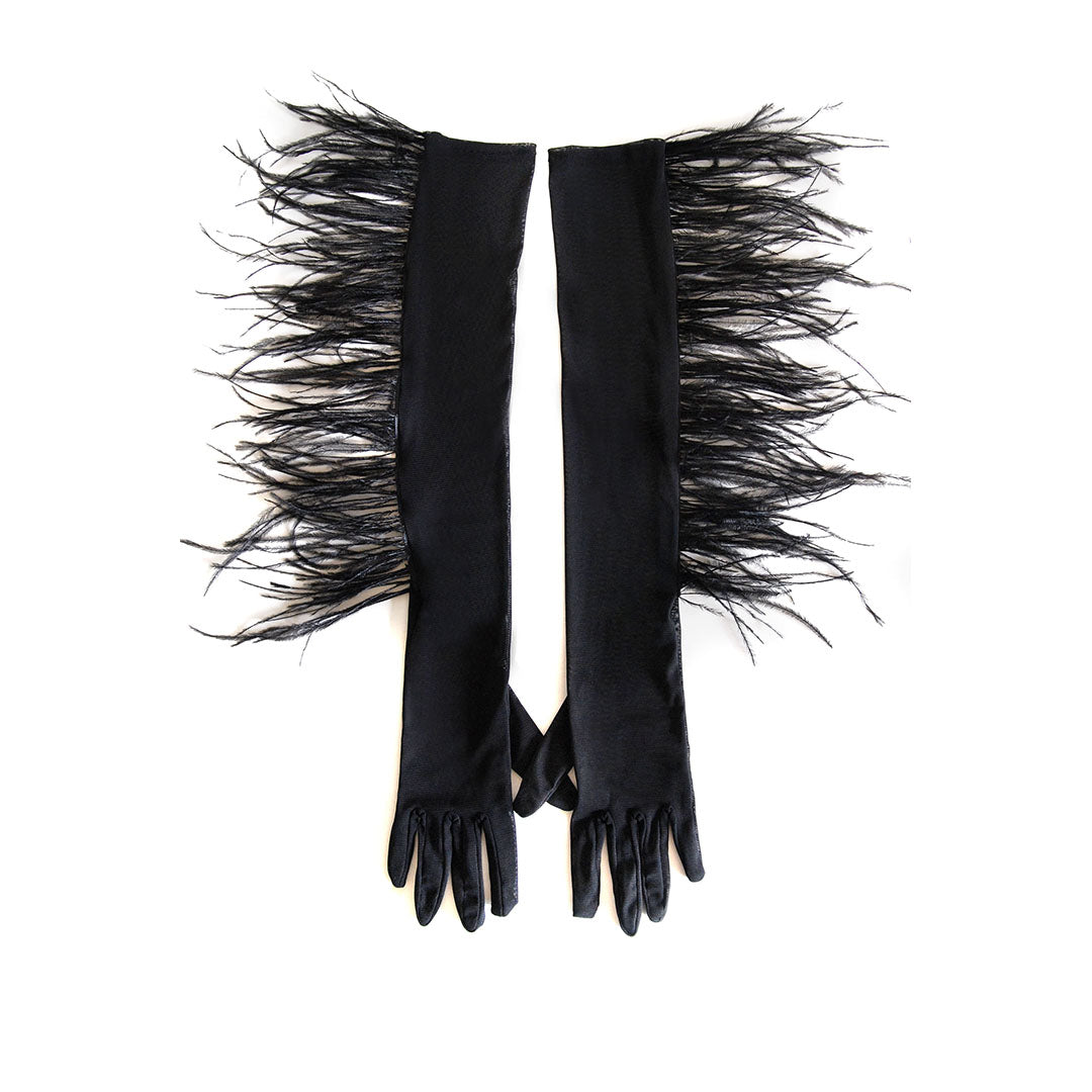 MONDIN - LONG GLOVES WITH OSTRICH FRINGES