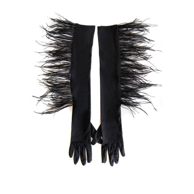 MONDIN - LONG GLOVES WITH OSTRICH FRINGES