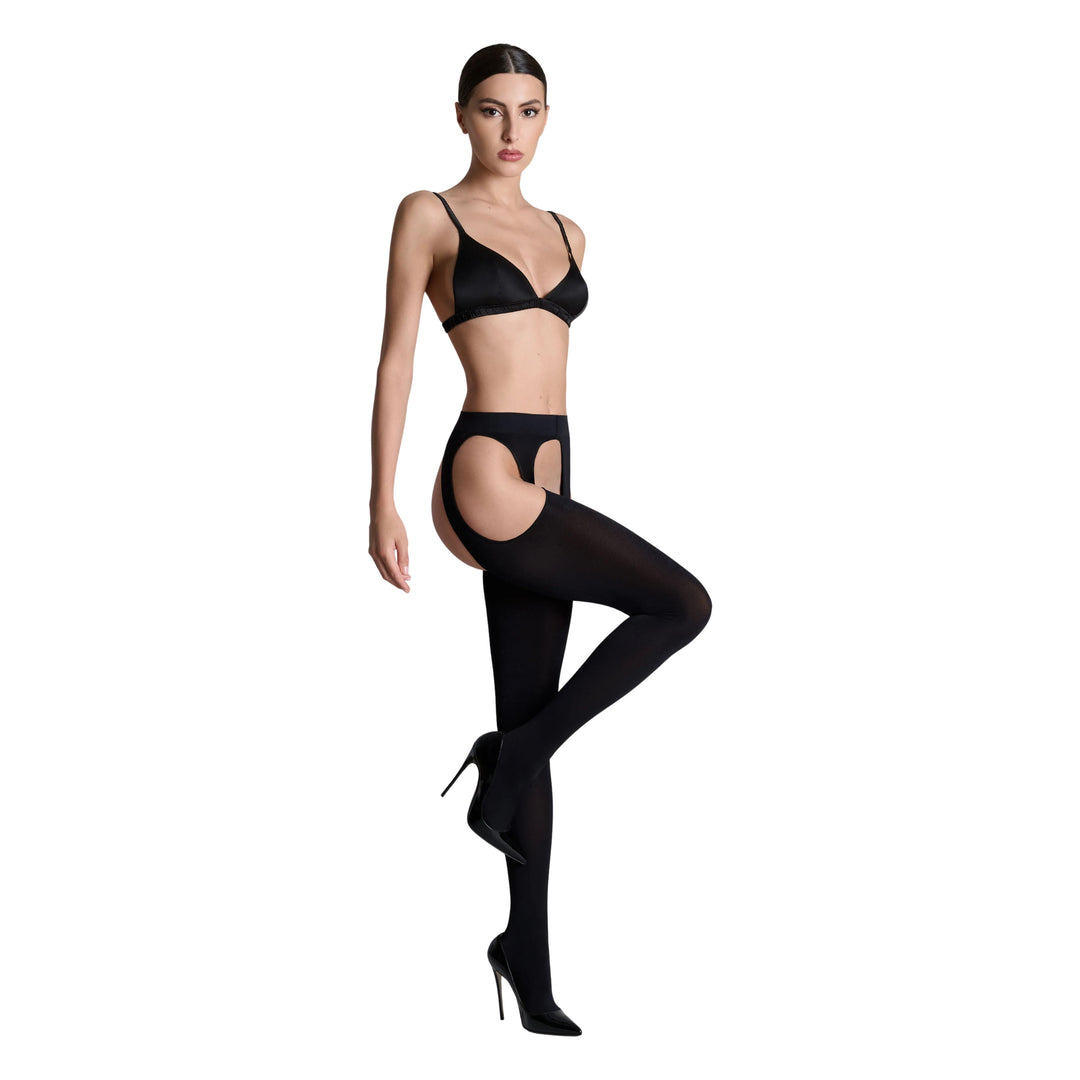 MAISON CLOSE - OPEN-CROTCH STOCKINGS WITH GARTER BELT EFFECT 70 DEN