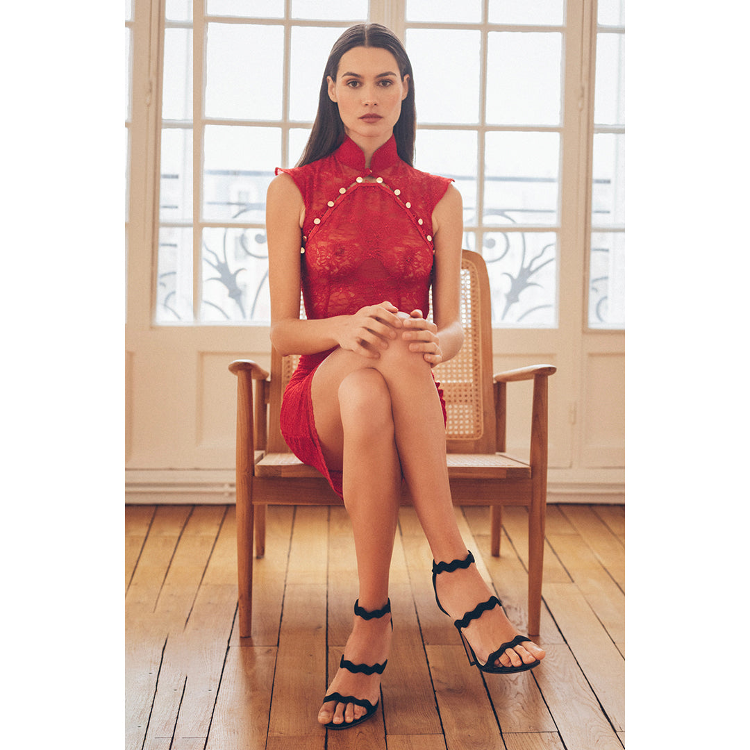 CADOLLE - MELI RED LACE MINI DRESS